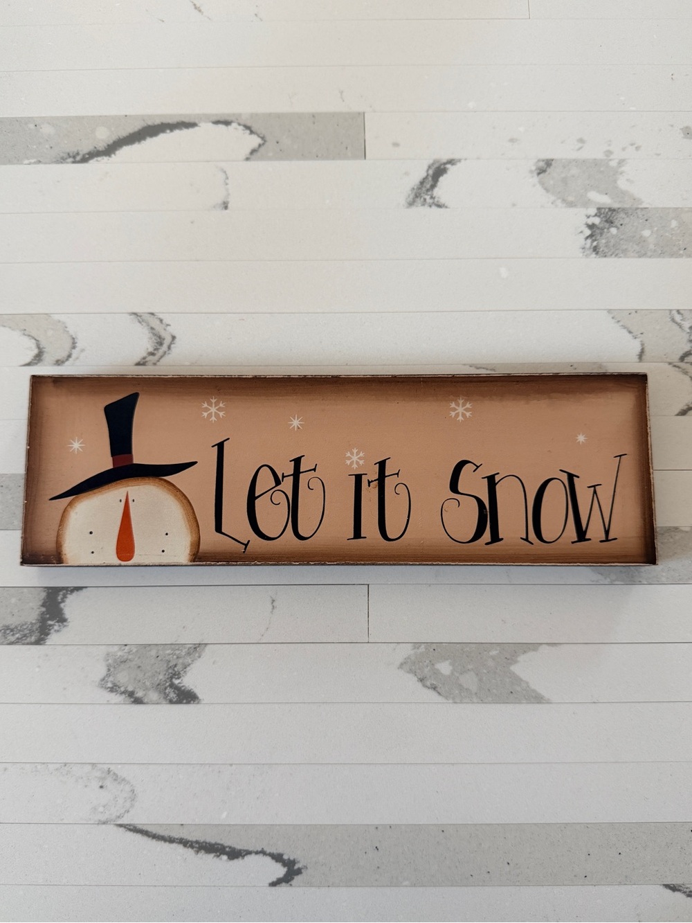 Let It Snow Snowman Wooden Wall Sign - Winter Neutral Beige